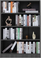 Farini Grey Bookshelf for Bedroom 4 Shelf Office Bookcase 48 Inches Tall Modern Wood Bookshelf for Living Room 4 Tier Wide Manga Bookshelf Library Bookcase