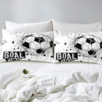 Erosebridal Kids Football Comforter Set Full Size American Soccer Bedding Set Sports Games Duvet Sets for Boys Girls Children Teens Geometric Polygon Down Comforter for Bedroom, Black White