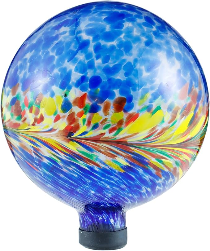 VOREEN 10-Inch Glass Gazing Ball, Outdoor Gazing Globe, Handmade Reflective Ball Yard Decoration for Homes, Patio, Lawn and Gardens, Gift for Mom Wife Friend, Phoenix Tail Design, Blue