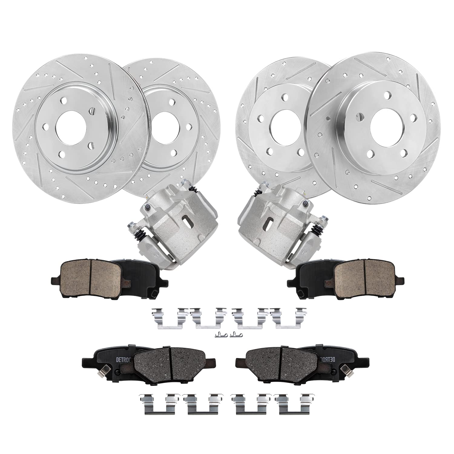Detroit Axle - Brake Kit for Chevrolet Malibu Pontiac G6 Saturn Aura, Drilled and Slotted Brake Rotors Brakes Pads Front Brake C