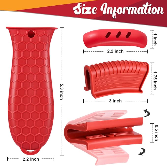 8 Pcs Cast Iron Handle Cover, Silicone Hot Handle Holder | Heat Resistant Cast Iron Skillet Covers Potholder for Frying Pans and Griddles Kitchen Supplies under 400℉