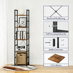 NUMENN 5 Tier Slim Bookshelf, Tall Bookcase Shelf Storage Organizer, Modern Book Shelf for Bedroom, Living Room and Home Office, Vintage