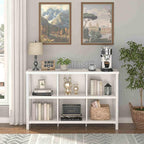 FATORRI 6 Cube Storage Organizer with Shelf, Long Wood and Metal Cubby Bookcase, Industrial Horizontal Bookshelf (White Oak, 47 Inch)