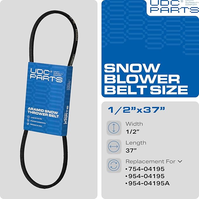 UDC Parts Snow Thrower Auger Belt 754-04195 / Aramid Cord / 37.00 inch/for Troy Bilt Cub Cadet Craftsman MTD 754-04195A 954-04195A 954-04195