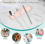 Reusable Travel Utensils with Case, Portable Cutlery for Work | Cute Silverware Set for Lunch Box, Stainless Steel Spoon Fork Chopsticks for Camping, Picnic, Food-Grade, Dishwasher Safe