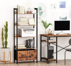 Furologee 5-Tier Bookshelf, Tall Bookcase with 2 Storage Drawers, Industrial Display Standing Shelf Units, Wood and Metal Storage Shelf for Living Room, Bedroom, Home Office, Rustic Brown