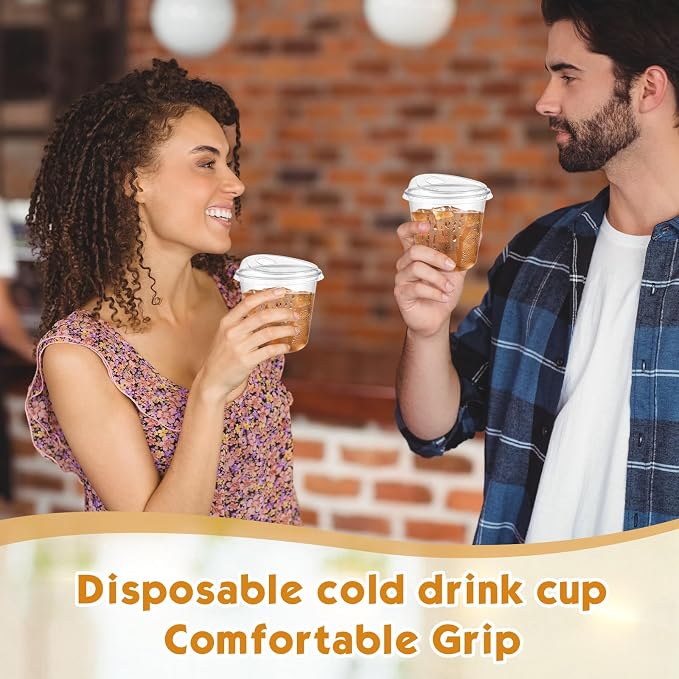 Ziliny 50 Sets Clear Plastic Coffee Cups with Sip Lids, Disposable Plastic PET Crystal Cups for Iced Coffee, Smoothie, Cold Beverage, Drink Shops and Party Catering (Clear,10 oz)