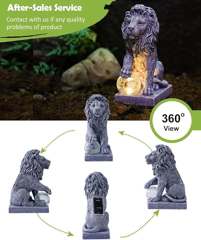 Nacome Guardian Lion Garden Statue: Outdoor Decor Sculpture with Ball Lights for Yard Art Porch Patio - Unique Birthday Gifts for Women Mom