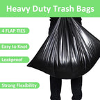 30-33 Gallon 1.1 Mil Heavy Duty Trash Bags 60 Count with 4 Innovative Flap Ties | Compatible with Rubbermaid Brute & Winco & Behrens 30-33 Gallon Round Trash Can | Tear & Leak Resistant Black