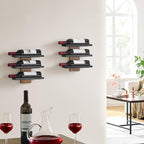 Hoctieon 3-Tier Wall Mount Wine Rack Set (6 Bottles), Wall Mounted Wine Bottle Racks for Display and Storage, Hanging Bottle Holder, for Living Room, Dining Room, Bar, Wine Cellar, Rustic Brown