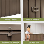 LANTRO JS 100 Gallon Metal Deck Box, Outdoor Storage Box Waterproof with Wheels, Lockable Storage Container for Patio Furniture Cushions Garden Tools, Dark Brown