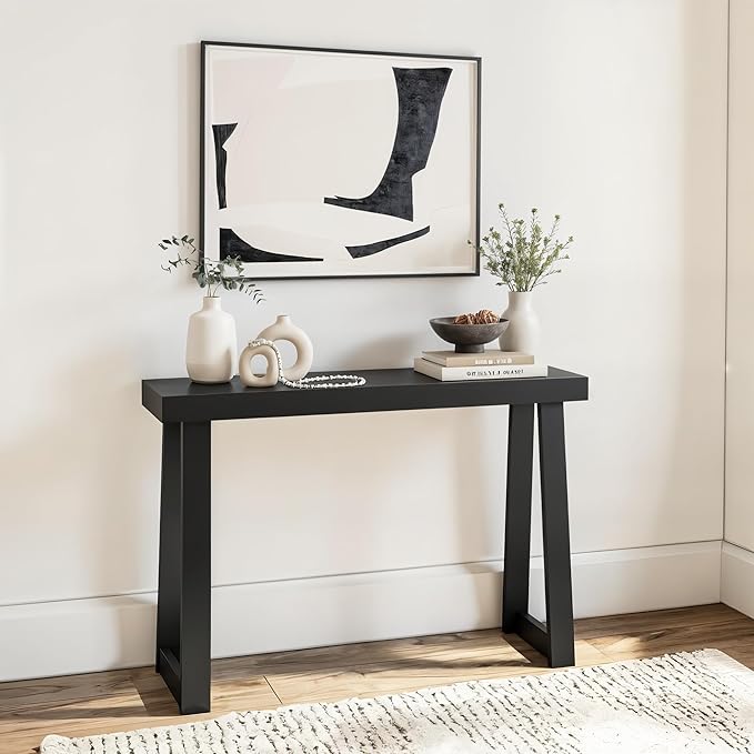 Plank+Beam Solid Wood Console Table, 46.25 Inch, Sofa Table, Narrow Entryway Table for Hallway, Behind The Couch, Living Room, Foyer, Easy Assembly, Black