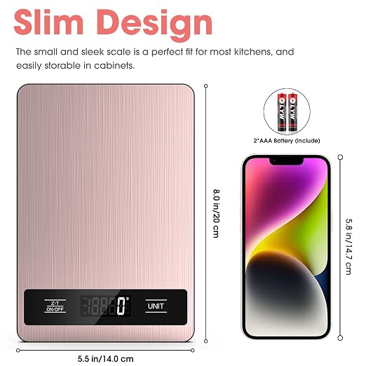 Food Scale, 11lb Digital Kitchen Scale Weight Grams and Ounces for Baking, Cooking and Meal Prep, 1g / 0.1oz Precise Graduation with 6 Units and Tare Function, LCD Display & Stainless Steel