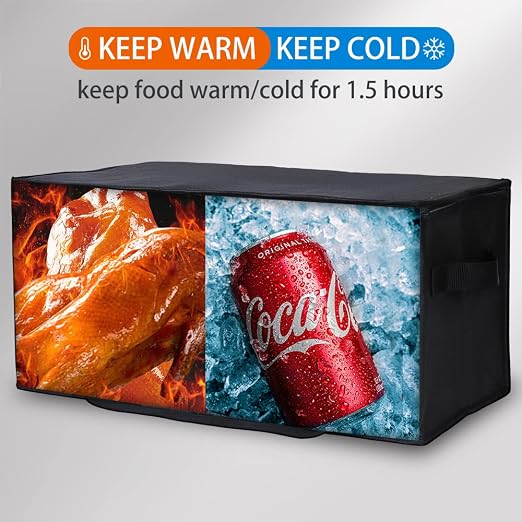 Bodaon Insulated Food Delivery Bag, 22" x 10" x 10" Insulated Pizza Delivery Bags for Hot/Cold Food, Black, 1-Pack | Insulated Pizza Delivery for Hot/Cold Food, Commercial Catering, Reusable Grocery Shopping Tote, Thermal Carrier, Collapsible