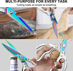CGBE Kitchen Scissors, Multi-Purpose Kitchen Shears, Heavy Duty Dishwasher Safe Food Scissors for Chicken, Poultry, Fish, Meat & Herbs with Non-Slip Grips - Sliver Colorful