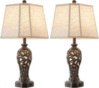 Set of 2 Farmhouse Table Lamps for Living Room, Rustic Vintage Nightstand Lamp with 2 USB Port, Bronze Resin Lamps for Bedroom End Table with Hollow Out Nightlight, 2 Bulbs Included