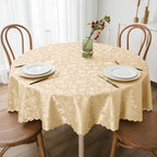 Smiry Round Waterproof Heavy Duty Vinyl Tablecloths, 60 x 60 Inch | Wipeable Washable Floral Embossed Table Cover for Kitchen and Dining Room, Indoor & Outdoor Use, Champagne
