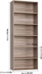 FOTOSOK 6-Tier Open Bookcase and Bookshelf, Freestanding Display Storage Shelves Tall Bookshelf Bookcase for Bedroom, Living Room and Office, Light Oak