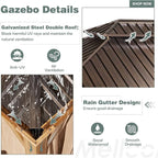 MELLCOM 12'x16' Wood Looking Hardtop Gazebo, Aluminum Frame and Galvanized Steel Double Roof, Metal Outdoor Gazebo with Curtains and Nettings for Deck Backyard and Patio