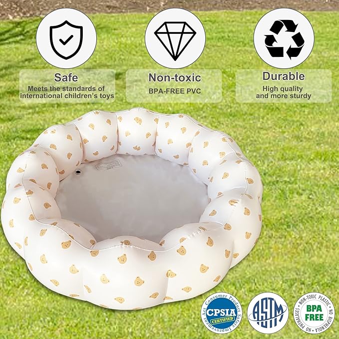 Inflatable Baby Pool, Portable Paddling Baby Swimming Pool for Toddlers Ages 0-3 Years Girls and Boys, Indoor& Outdoor, Garden and Backyard Summer Water Party, 35.4x9.8 in (Bear Head)