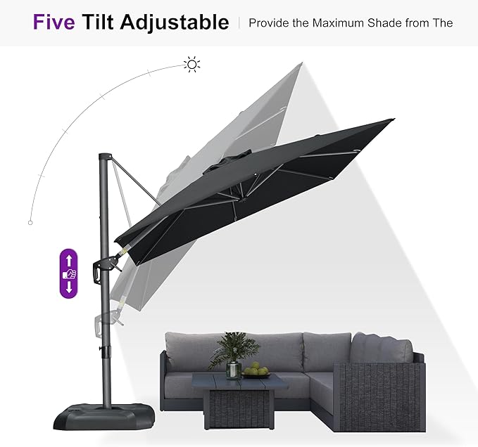 PURPLE LEAF 8 Feet Patio Umbrella Outdoor Cantilever Square Umbrella Aluminum Offset Umbrella with 360-degree Rotation for Garden Deck Pool Patio Black