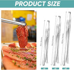 meekoo 6 Pcs 3 Size Stainless Steel Korean BBQ Grill Tongs Japanese Barbecue Tongs for Cooking Portable Kitchenware Home Outdoor Steak Salad Food(9.5+7.8+3.2 Inches)