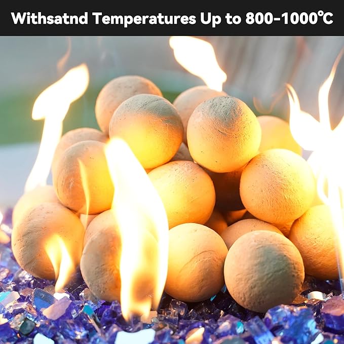 Skyflame 2-inch Ceramic Fireplace Balls, Set of 25 Round Fire Stones Set for Indoor/Outdoor Fire Pit/Fireplace Parts for Decorative, Beige