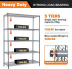 Land Guard 5 Tier Storage Racks and Shelving - 48" L x 20" W x 72" H Heavy Steel Material Pantry Shelves - Each Unit Loads 350 Pounds Wire Shelf, Suitable for Warehouses, Closets, Kitchens…