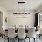 Crystal Chandeliers for Dining Room Light Fixtures Over Table，15-Lights Black Modern Rectangle Chandeliers for Kitchen Island Bar L40 Inch