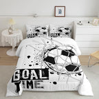 Erosebridal Kids Football Comforter Set Full Size American Soccer Bedding Set Sports Games Duvet Sets for Boys Girls Children Teens Geometric Polygon Down Comforter for Bedroom, Black White