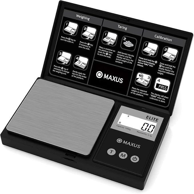 MAXUS Digital Gram Scale 1000g/0.1g, Small Food Scale with Backlit LCD, Mini Pocket Scale for Jewelry