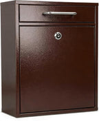 KYODOLED Locking Wall Mount Mailbox for Outside, Drop Box, X-Large, Bronze | Heavy-Duty Steel, Outdoor Mail Box with Key Lock, Large Capacity, Home, Office & Apartment Use, 16.2H × 11.2L × 4.6W In