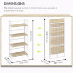 4NM No-Assembly 4 Tiers Folding Bookshelf Storage Shelves Vintage Bookcase Standing Racks Study Organizer Home Office - Natural and White