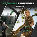 2-in-1 Electric Pole Saw for Tree Trimming, Cordless Pole Saw & 8'' Mini Chainsaw with Extension Pole, 2*21V 4.0 Ah Electric Handheld Chain Saw with Rechargeable Batteries for Wood Ranger,Senior,Women