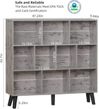 LEYAOYAO 10 Cube Bookshelf,3 Tier Modern Wide Bookcase with Legs,Mid-Century Wood Bookshelves Storage，Retro Grey Large Book Case,Freestanding Organizer Display Shelf for Bedroom,Living Room,Office