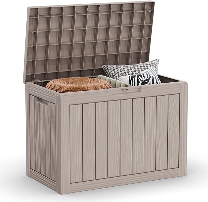 DRATO 45 Gallon Deck Box, Outdoor Storage Box for Patio Furniture, Patio Cushions, Gardening Tools, Pool Supplies 480lbs Weight Capacity,Waterproof Resin Storage Boxes
