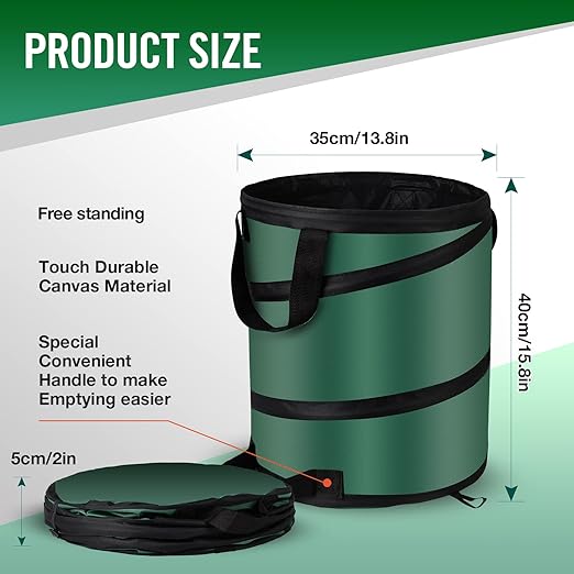 Pop Up Trash Can and Recycling Bins, 14x16 in, Collapsible Camping, Outdoor, 600D Waterproof Oxford Cloth Reusable Yard Waste Bags (2Pcs-10 Gallons)