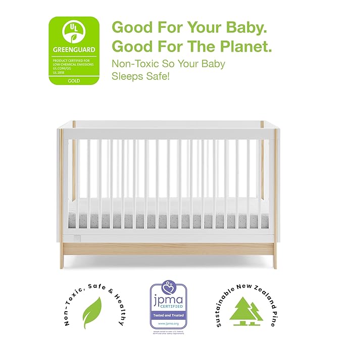 Delta Children babyGap Tate 4-in-1 Convertible Crib + Brannan Bear Bookcase with Bins + Brannan Bear Wall Shelf with 4 Hooks, Bianca White/Natural (Bundle)