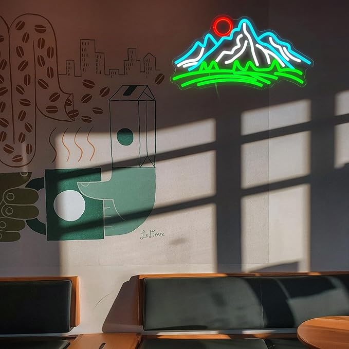 Mountain Neon Sign for Wall Decor Dimmable Landscape Neon Light with USB Powered Sunrise and Sunset Led Light Up Sign for Bedroom Living Room Hotel Decor(16.7 * 8.7In)