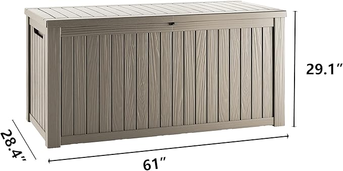 200 Gallon Coffee Resin Deck Box - Rustic Wood-Look, Waterproof & Lockable Outdoor Storage for Garden Tools, Patio Essentials - All-Weather Container for Farmhouse Decks, Backyards