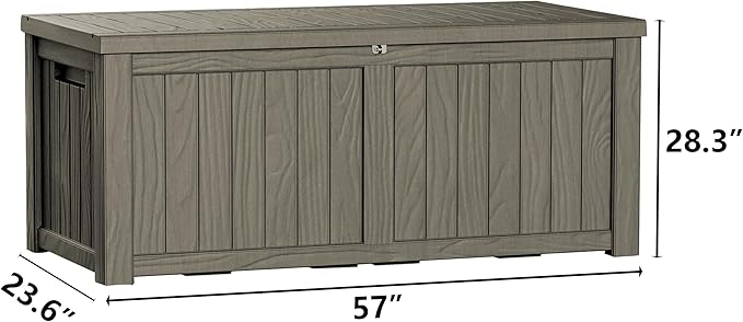 150 Gallon Waterproof Large Resin Deck Box Indoor/Outdoor Lockable Storage Container and Seating for Garden, Pool, and Patio (150 Gallon, Grey)