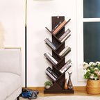 BATHWA Set of 2 Tree Bookshelves, Double 8 Shelf Tree Bookcases, Narrow I Shaped Book Shelves for Home Office, Rustic Wood Open Shelf Organizer Racks for Book CDs Magazines