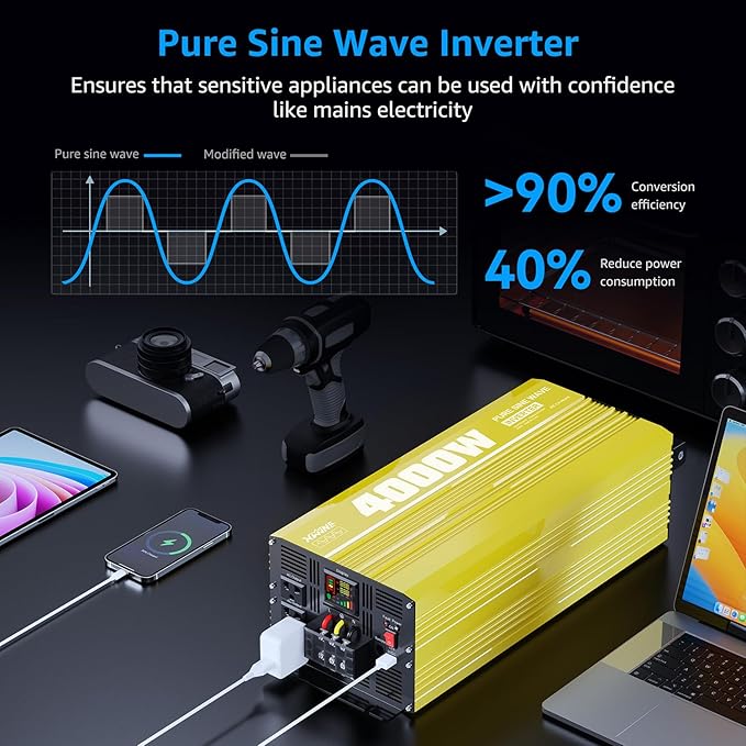 XWJNE 4000W Pure Sine Wave Power Inverter 48V DC to 120V AC Converter with LED Display and Remote Controller for Home, RV, Truck, Off-Grid Solar Power
