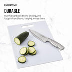 FARBERWARE Large Cutting Board, Dishwasher- Safe Plastic Chopping Board for Kitchen with Easy Grip Handle, 11in by 14in, White