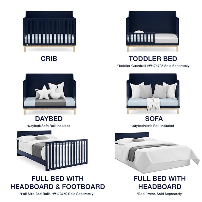 babyGap by Delta Children Oxford 6-in-1 Convertible Crib TrueSleep 2-Stage Deluxe Crib and Toddler Mattress (Bundle), Navy/Natural