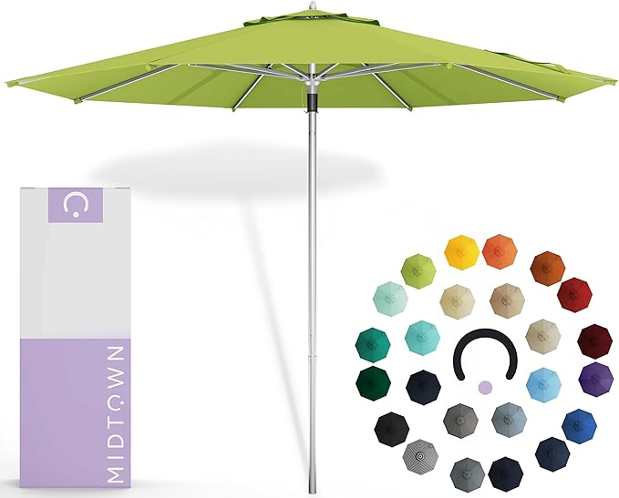 Midtown Umbrellas Push Pop Sunbrella Umbrella 9 Feet Outdoor Umbrella in Macaw Acrylic - Patio Umbrella, Backyard Umbrella, Garden Umbrella, Picnic Table Umbrella & Pool Umbrella - Black Pole