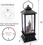 Eldnacele Musical Snow Globe Lantern Lighted Lamp USB Lined in Swirling Glitter Water Lantern Lamp Christmas Nativity Decoration Hurrican Light Timer 12" (Nativity)