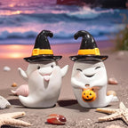 Halloween Decorations Ghost Statues Collectible-Figurines - Halloween Decor Indoor Cute Boo Ghost Sculpture Resin White Ghost With Black Hat Party Supplies Set of 2, 2.5*2*3.5 inch Newman House Studio
