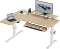 EUREKA ERGONOMIC Standing Desk Adjustable Height 61" Electric Sit Stand Computer Desk L Shaped with Keyboard Tray,Monitor Stand &LED, Dual Motor Memory Presets Sit to Desk Adjustable Desk, Left/Maple