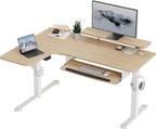 EUREKA ERGONOMIC Standing Desk Adjustable Height 61" Electric Sit Stand Computer Desk L Shaped with Keyboard Tray,Monitor Stand &LED, Dual Motor Memory Presets Sit to Desk Adjustable Desk, Left/Maple